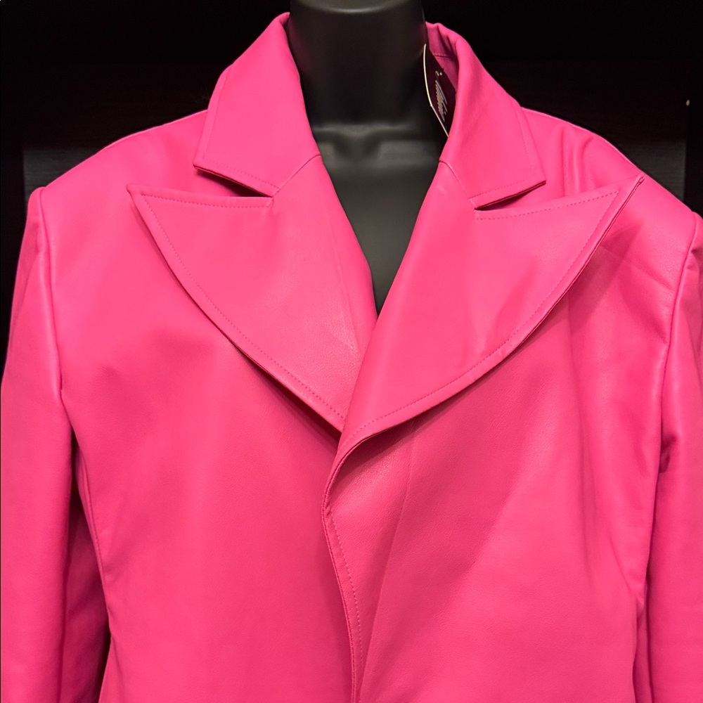 Vibrant Pink Faux Leather Women's Blazer
